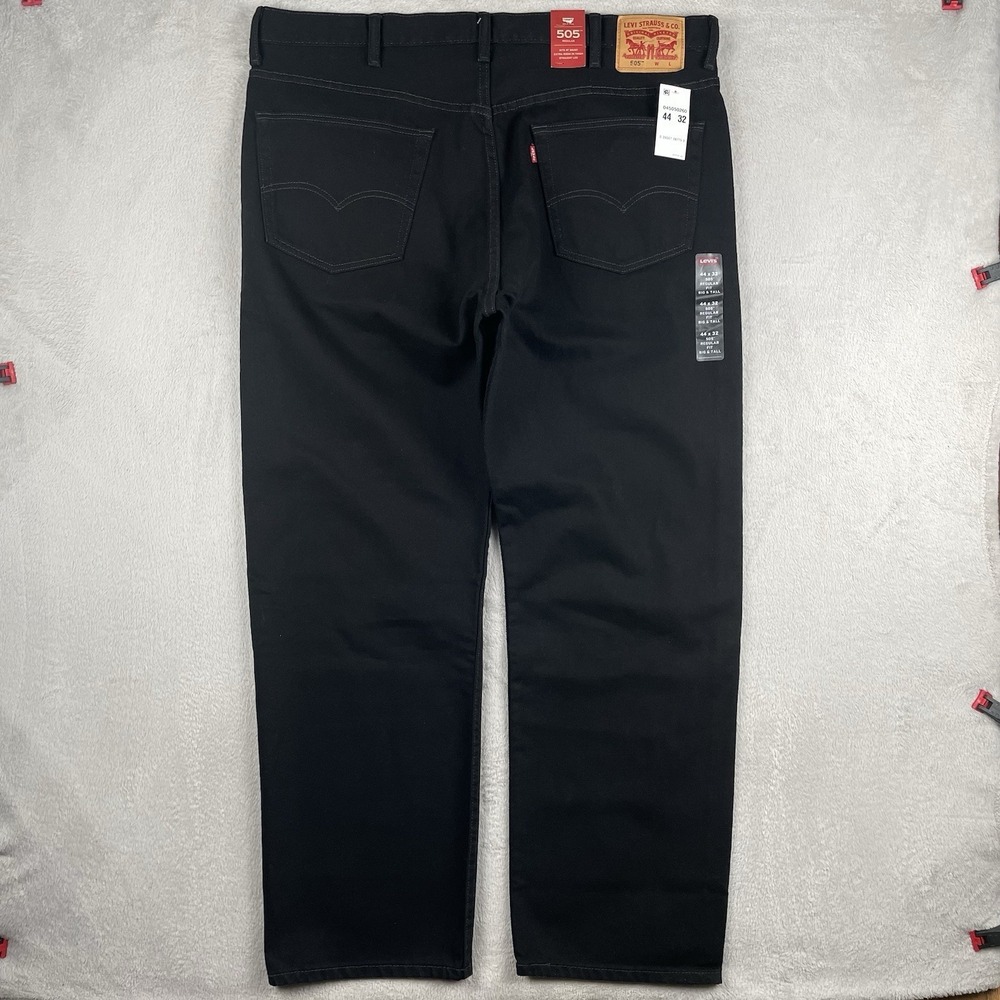New Levis 505 Jeans Mens 44x31 Straight Leg Black Denim NWT